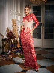 Robe maxi imprimée vagues et strass