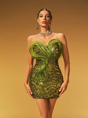 Robe mini bustier à sequins