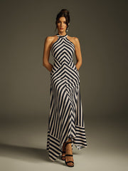 Robe longue rayée dos nu