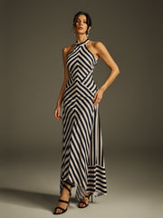 Robe longue rayée dos nu