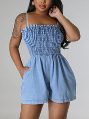 Ruched Denim Rompers