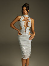 High Neck Cutout Ruched Midi Dress