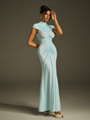 Robe maxi froncée à col montant