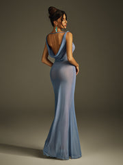 Robe longue sans manches en maille drapée