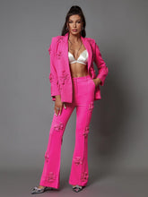 Ensemble blazer à motifs floraux rose fuchsia