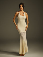 Halterneck Flower Mesh Maxi Dress