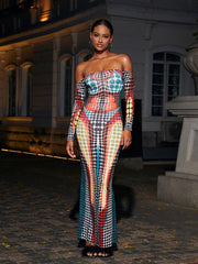 Robe maxi épaules dénudées multicolore