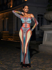 Robe maxi épaules dénudées multicolore