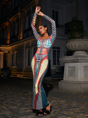 Robe maxi épaules dénudées multicolore