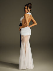 Robe maxi sans manches en résille à nœud