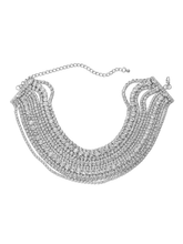 Multi Layered Crystal Necklace In Silver