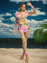 Combinaison à manches longues en maille fleurie