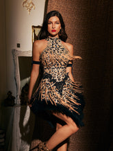 Robe dos nu à franges léopard en cristal