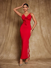 Robe longue drapée à fleurs dos nu