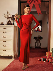 Robe maxi à manches longues et nœud
