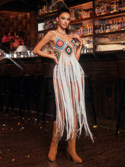 Robe de plage tricotée à franges spaghetti
