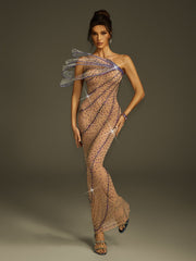 Robe longue asymétrique papillon diamant