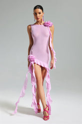 Flower Mesh Ribbon Mini Dress