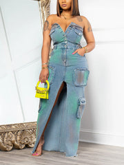 Iridescent Denim Cargo Dresses