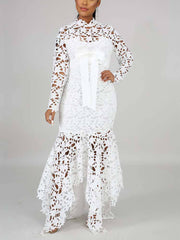 Lace O Neck Irregular Maxi Dresses
