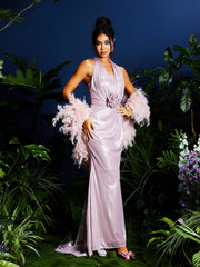 Halterneck Flower Maxi Dress With Shrug