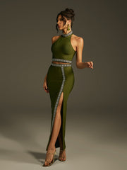 Ensemble jupe bandage dos nu à cristaux