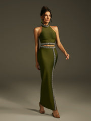 Ensemble jupe bandage dos nu à cristaux