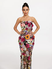 Strapless Flower Embroidered Maxi Dress
