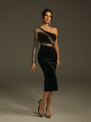 Robe midi asymétrique en velours