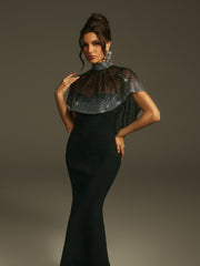 High Neck Rhinestone Bandage Maxi Dress