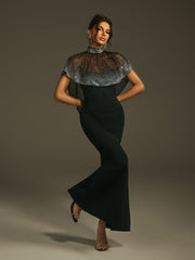 High Neck Rhinestone Bandage Maxi Dress