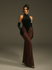 Robe longue en velours dos nu avec gants