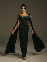 Robe longue à manches cape et strass