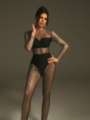 Combinaison en résille à strass