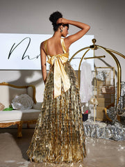Robe longue à sequins et nœud