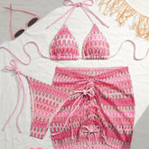 Lingerie Sets 3 Piece Ombre Bikini Set Halter Neck Embroidered Two Piece Swimsuit