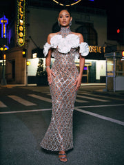 Flower Sequin Crystal Maxi Dress