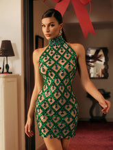 Robe courte à sequins et cristaux verts