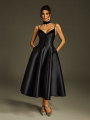 Robe midi en satin à fines bretelles