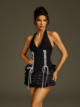 Lace Up Ruffle Tiered Mini Dress