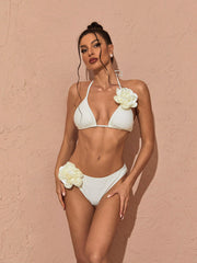 Halterneck Flower Bikini Two Piece Set