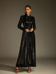 Robe longue à sequins à col montant
