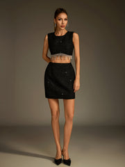 Robe courte en tweed à découpes strass