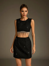 Robe courte en tweed à découpes strass