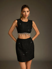 Robe courte en tweed à découpes strass