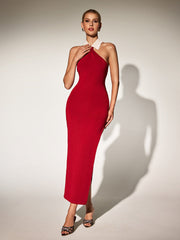 Halterneck Split Bandage Maxi Dress