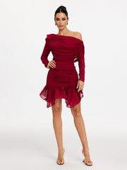 Robe mini à volants asymétrique à une épaule