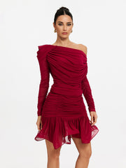 Robe mini à volants asymétrique à une épaule