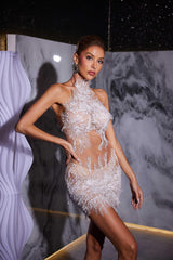 Robe en maille à sequins et perles