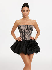 Strapless Corset Floral Mini Dress